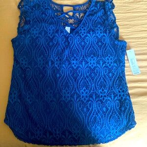 New with tags! Blue sleeveless blouse, size XL.